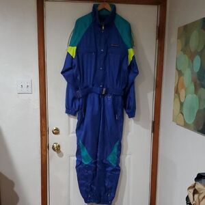 Vintage Descente Ski Suit In Retro Blue And Green